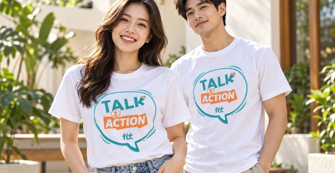 ลายสกรีนที่ใส่ได้ทุกโอกาส — ภาพจำลองการสวมใส่จากผลงาน TALK 2 ACTION
